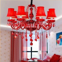 Lámpara colgante de cristal de lujo de color rojo europeo
