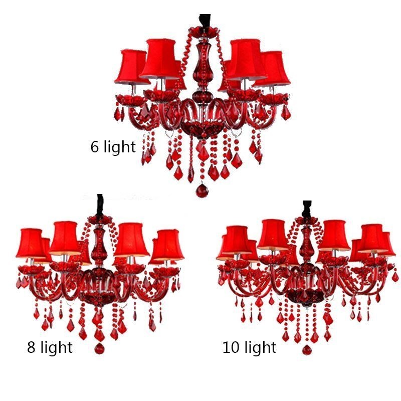 Lámpara colgante de cristal de lujo de color rojo europeo