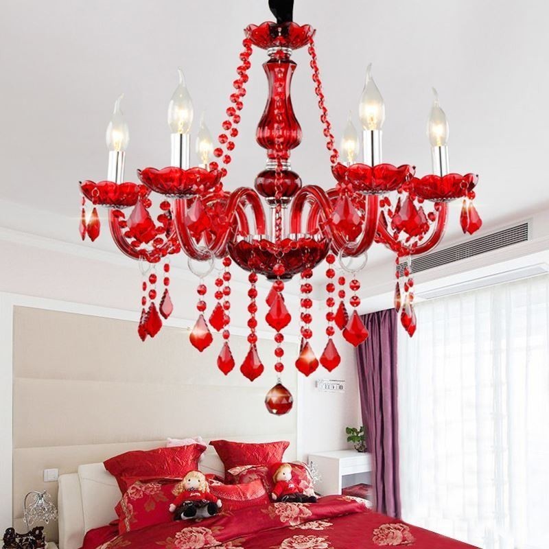 Lámpara colgante de cristal de lujo de color rojo europeo