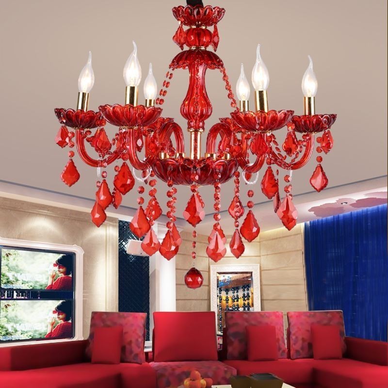 Lámpara colgante de cristal elegante europea de color rojo