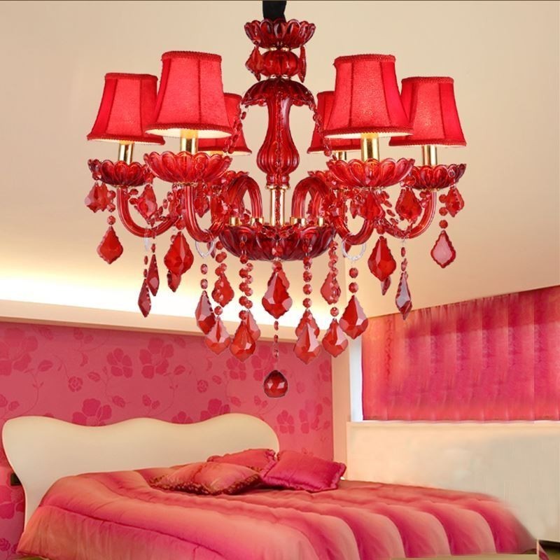 Lámpara colgante de cristal elegante europea de color rojo
