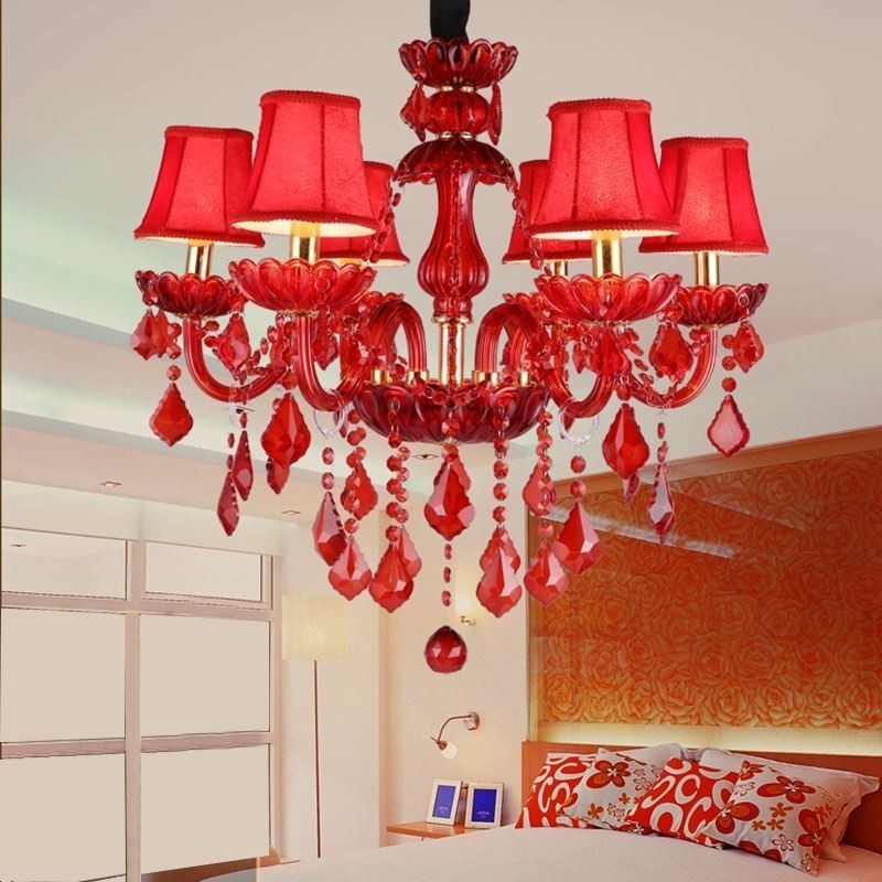 Lámpara colgante de cristal elegante europea de color rojo