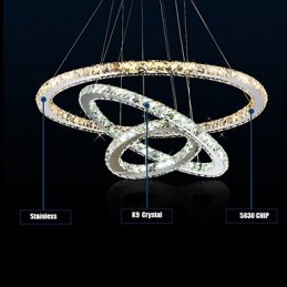Lámparas colgantes de cristal K9 ámbar y transparente, iluminación con 3 anillos