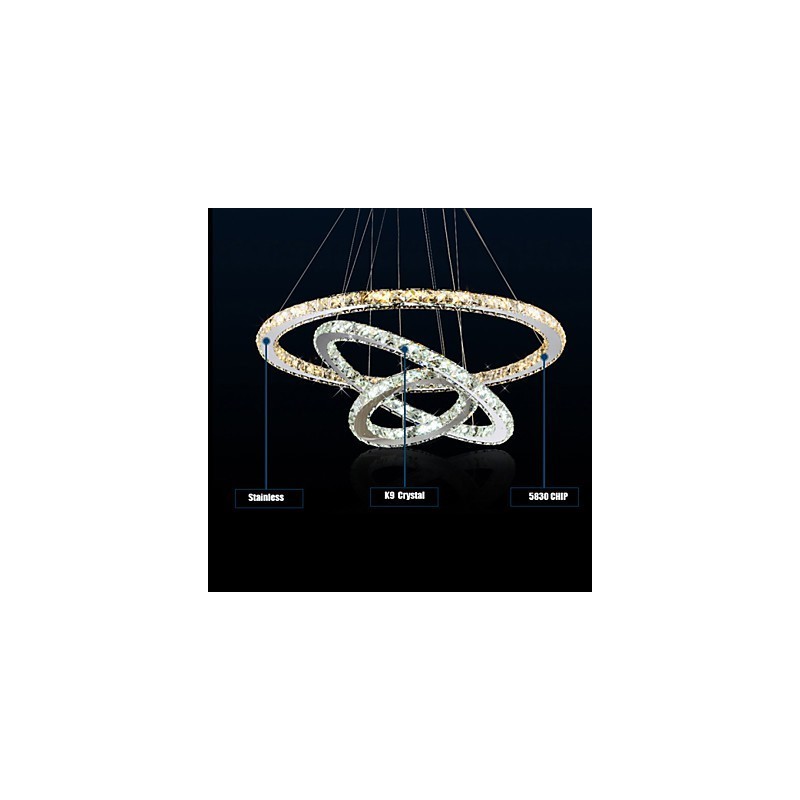 Lámparas colgantes de cristal K9 ámbar y transparente, iluminación con 3 anillos