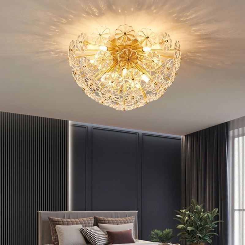 Lámpara de techo decorativa moderna con forma de flor y montaje empotrado de vidrio semicircular