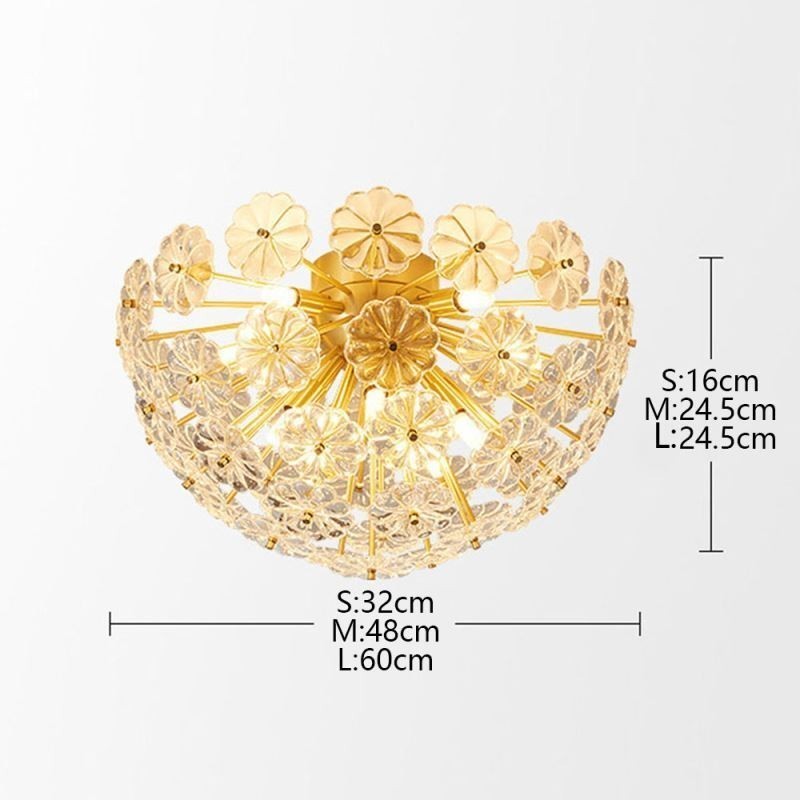 Lámpara de techo decorativa moderna con forma de flor y montaje empotrado de vidrio semicircular