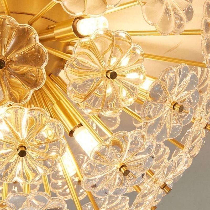 Lámpara de techo decorativa moderna con forma de flor y montaje empotrado de vidrio semicircular