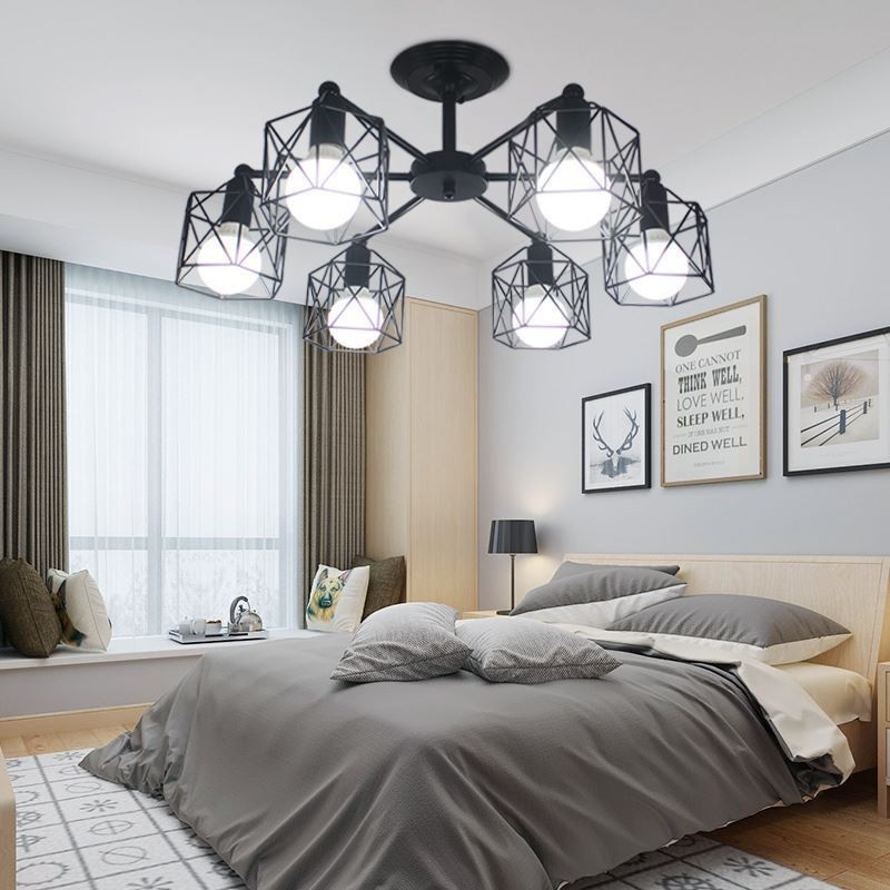 Lámpara colgante moderna de jaula de pájaros de hierro, iluminación decorativa