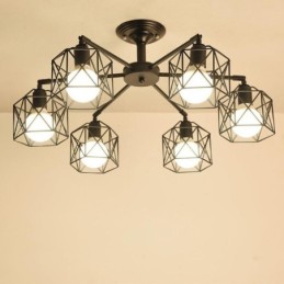 Lámpara colgante moderna de jaula de pájaros de hierro, iluminación decorativa