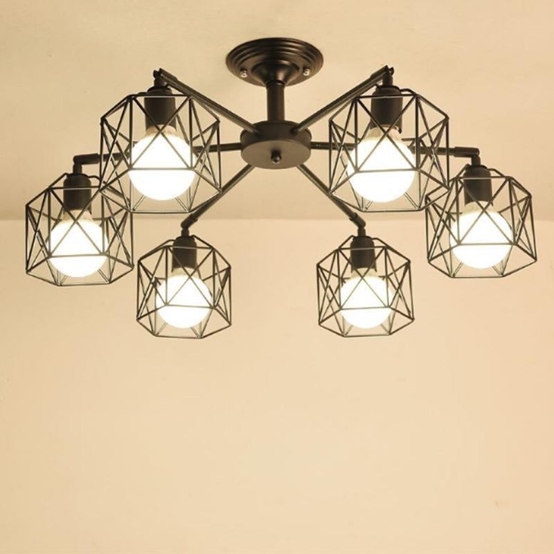 Lámpara colgante moderna de jaula de pájaros de hierro, iluminación decorativa