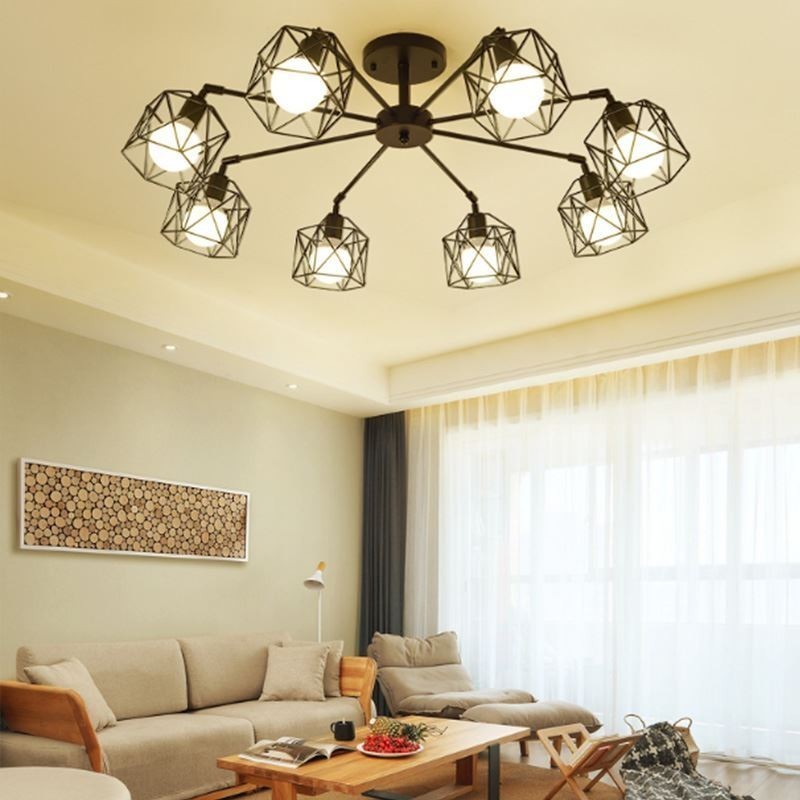 Lámpara colgante moderna de jaula de pájaros de hierro, iluminación decorativa
