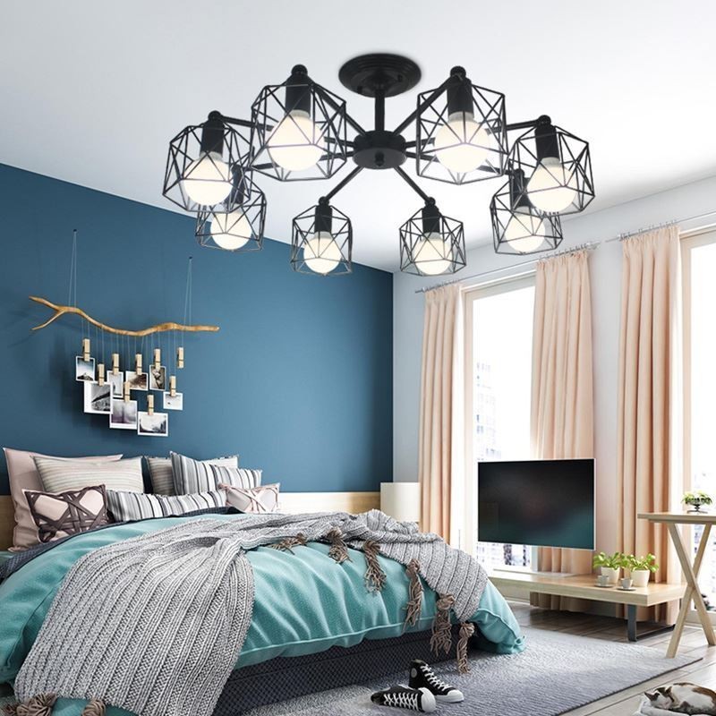 Lámpara colgante moderna de jaula de pájaros de hierro, iluminación decorativa