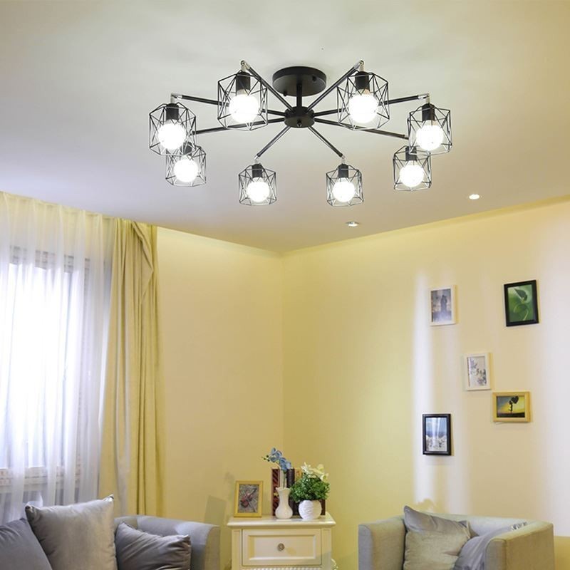 Lámpara colgante moderna de jaula de pájaros de hierro, iluminación decorativa