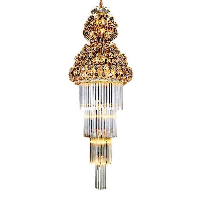 Lámpara colgante larga de lujo estilo imperio de cristal retro