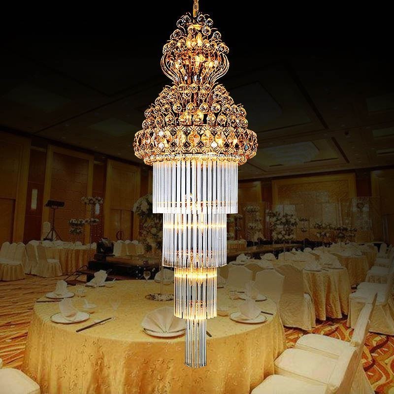 Lámpara colgante larga de lujo estilo imperio de cristal retro