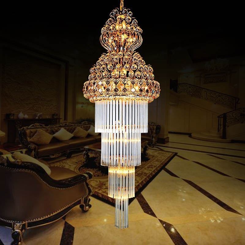 Lámpara colgante larga de lujo estilo imperio de cristal retro