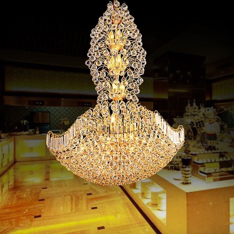 Lámpara colgante estilo imperio de cristal europeo, grande, color dorado