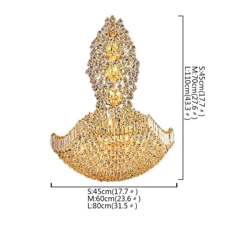 Lámpara colgante estilo imperio de cristal europeo, grande, color dorado