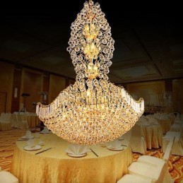 Lámpara colgante estilo imperio de cristal europeo, grande, color dorado
