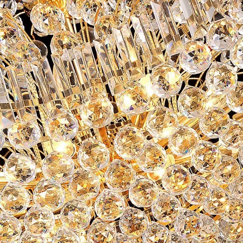Lámpara colgante estilo imperio de cristal europeo, grande, color dorado
