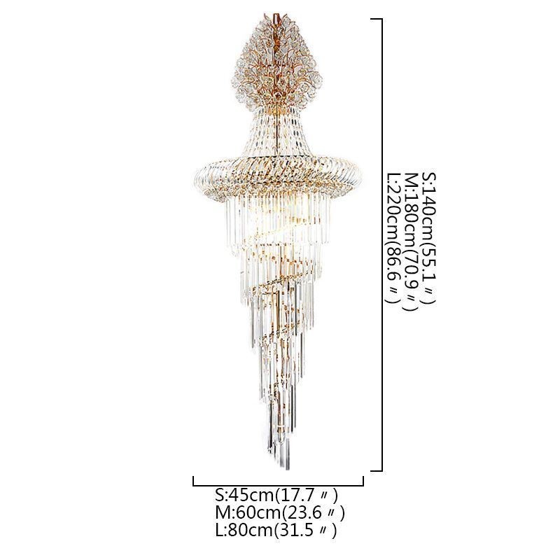 Lámpara de araña de cristal de lujo, moderna, europea, elegante, larga, colgante, escalera dúplex