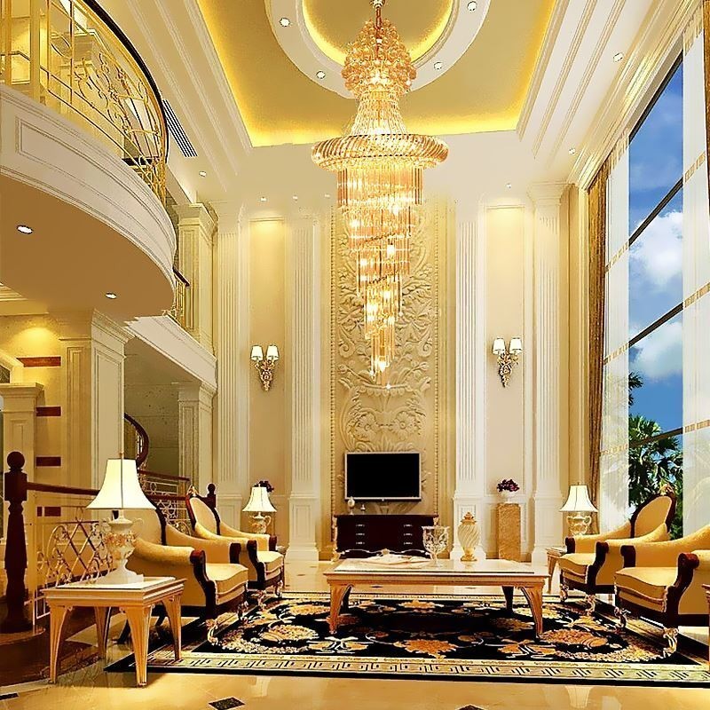 Lámpara de araña de cristal de lujo, moderna, europea, elegante, larga, colgante, escalera dúplex
