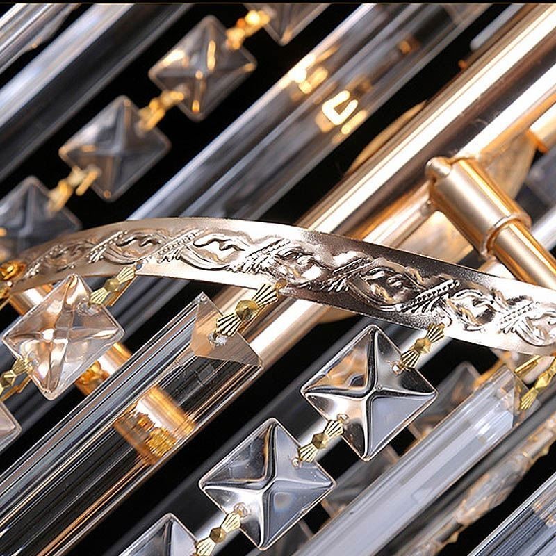 Elegante lámpara de araña de cristal moderna, sencilla y larga, con escalera dúplex