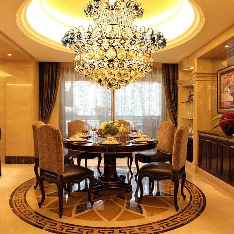 Lámpara colgante de cristal simple estilo imperio dorado moderno