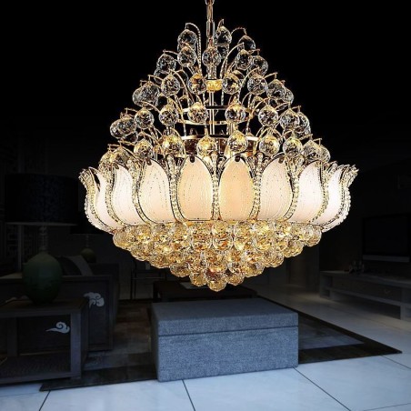 Lámpara colgante contemporánea de cristal estilo imperio color dorado Lotus Lámpara colgante contemporánea de cristal estilo imperio color dorado Lotus