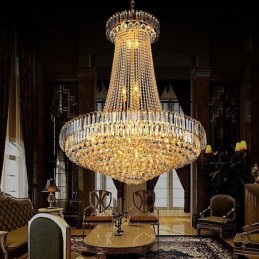 Elegante lámpara colgante de cristal europea, lámpara colgante larga, escalera dúplex