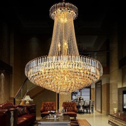 Elegante lámpara colgante de cristal europea, lámpara colgante larga, escalera dúplex