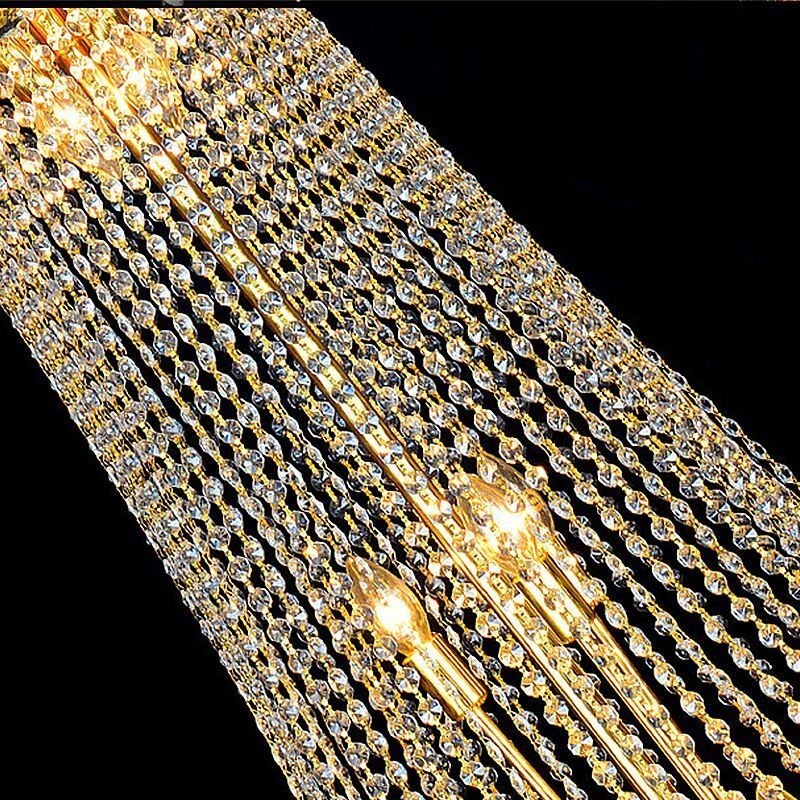 Elegante lámpara colgante de cristal europea, lámpara colgante larga, escalera dúplex