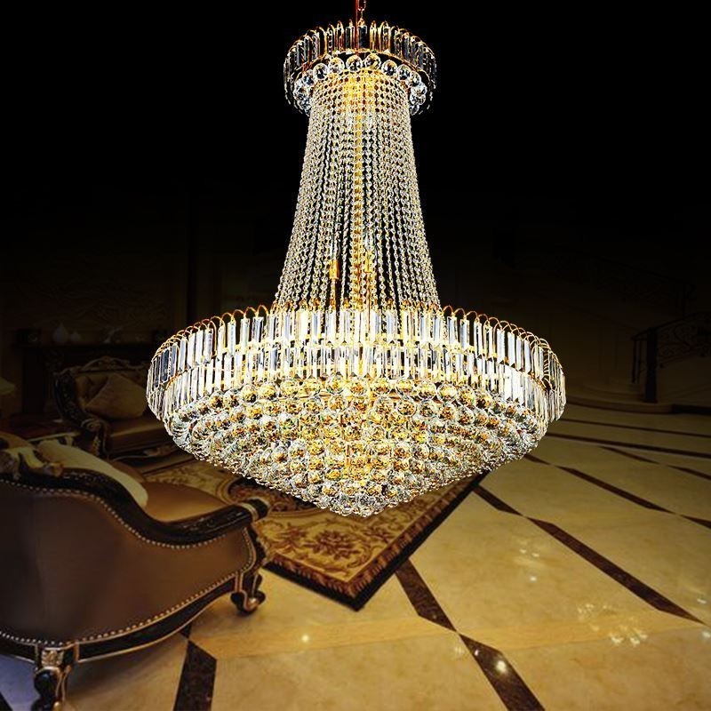 Elegante lámpara colgante de cristal europea, lámpara colgante larga, escalera dúplex