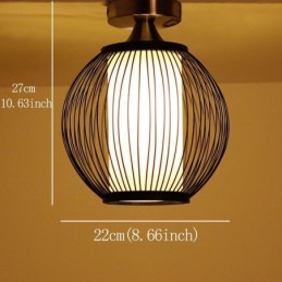 Lámpara de techo de bambú redonda, creativa y única, con montaje semiempotrado, para iluminación de porche