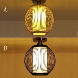 Lámpara de techo de bambú redonda, creativa y única, con montaje semiempotrado, para iluminación de porche
