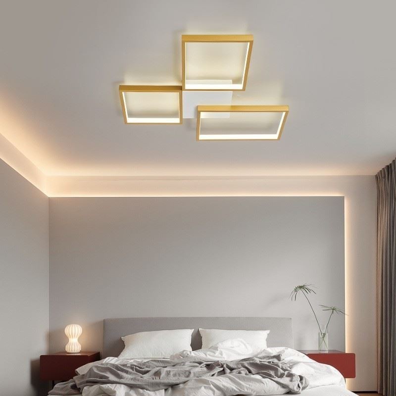 Lámpara de techo minimalista empotrada de 3 luces cuadradas, regulable sin escalonamientos, con control remoto de 60 W