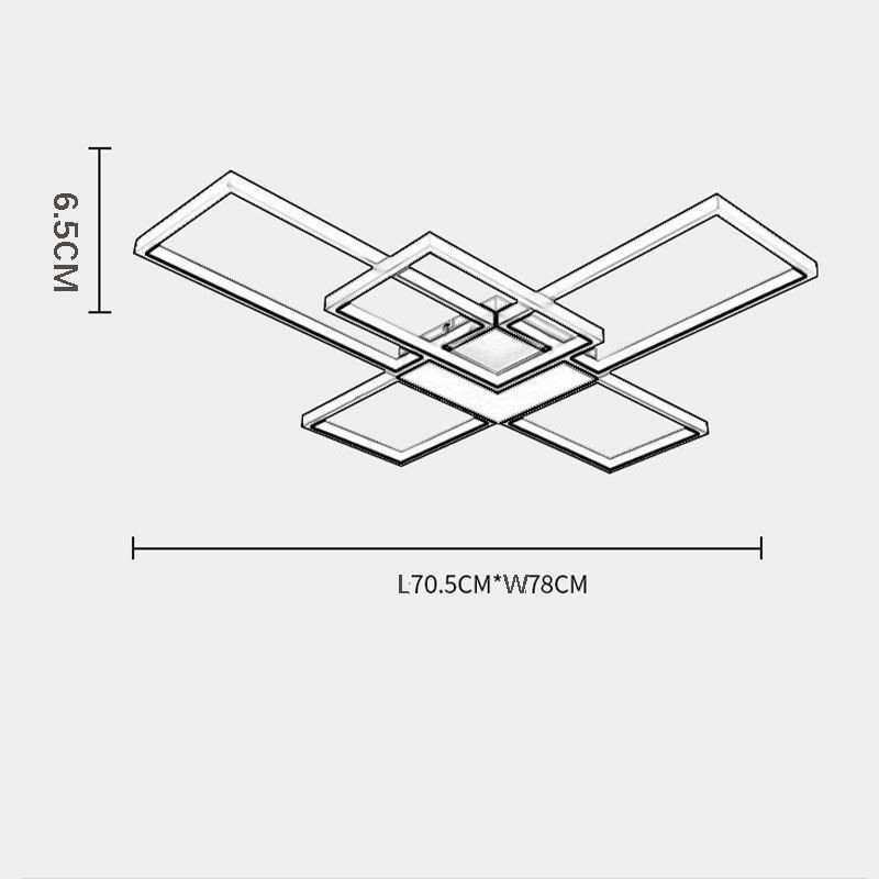 Lámpara de techo minimalista empotrada de cinco luces cuadradas, regulable sin escalonamientos con control remoto, 92 W