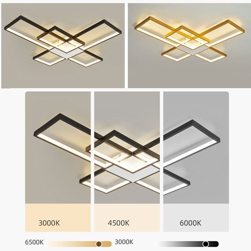 Lámpara de techo minimalista empotrada de cinco luces cuadradas, regulable sin escalonamientos con control remoto, 92 W