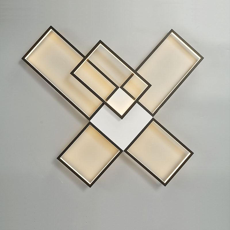 Lámpara de techo minimalista empotrada de cinco luces cuadradas, regulable sin escalonamientos con control remoto, 92 W