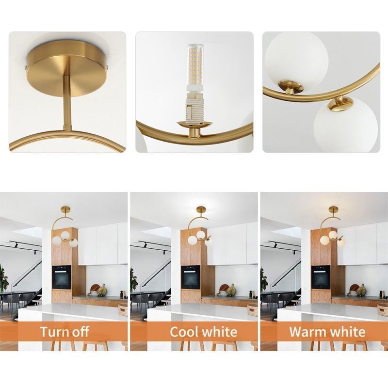 Lámpara de techo empotrada moderna y sencilla de tres luces, de cristal blanco lechoso, G9, 5 W