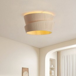 Lámpara de techo empotrada Wabi Sabi estilo francés crema con pantalla de tela de doble capa