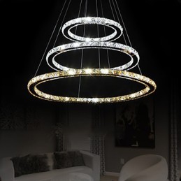 Lámparas colgantes de cristal K9 ámbar y transparente, iluminación con 3 anillos
