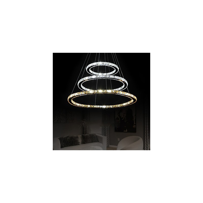 Lámparas colgantes de cristal K9 ámbar y transparente, iluminación con 3 anillos