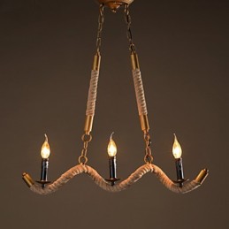 Lámpara de araña de cáñamo con forma de vela, colgante vintage de hierro forjado con cuerda de cáñamo ondulada