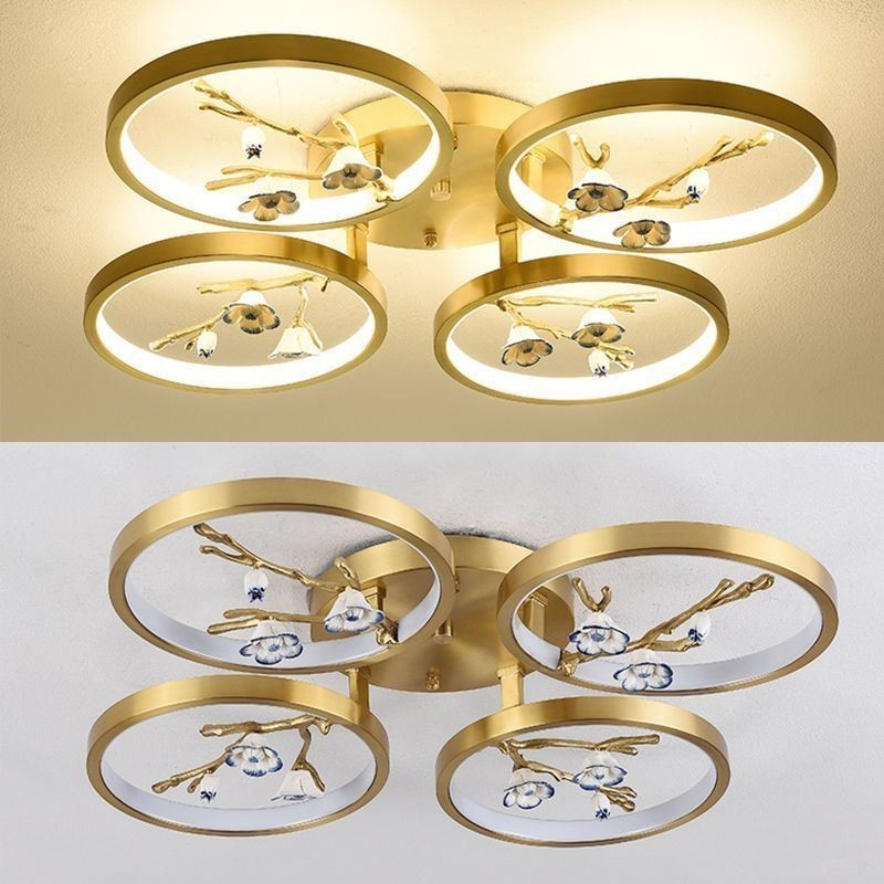 Lámpara de techo empotrada con diseño de rama de ciruelo en flor de cobre