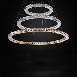 Lámparas colgantes de cristal K9 ámbar y transparente, iluminación con 3 anillos