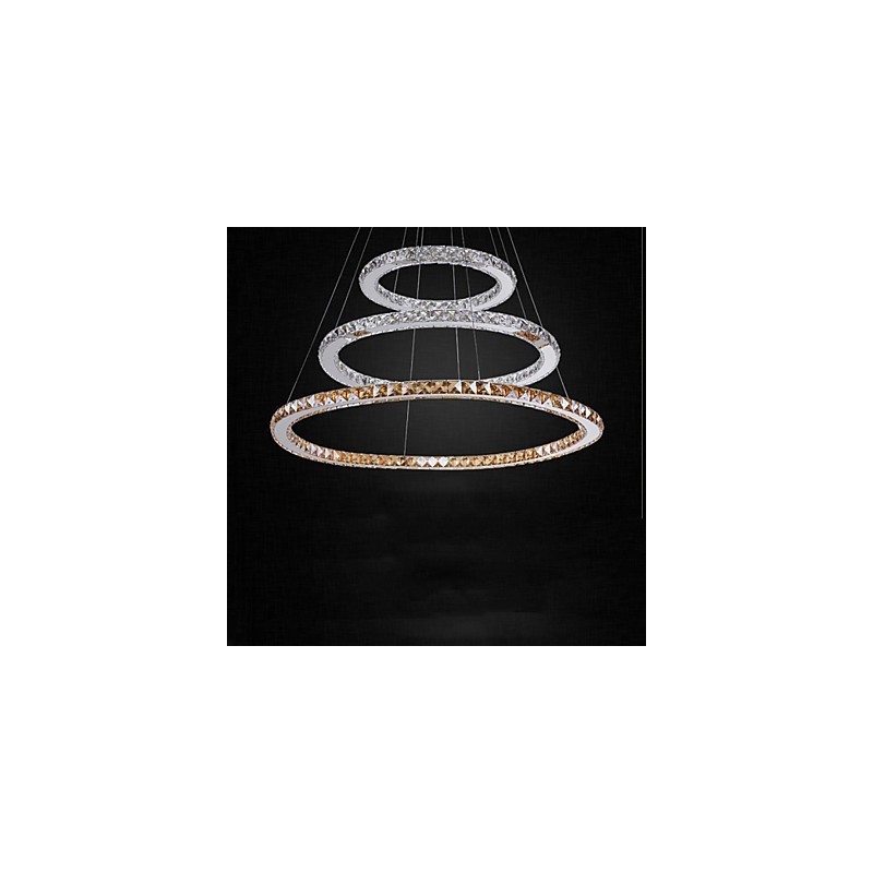 Lámparas colgantes de cristal K9 ámbar y transparente, iluminación con 3 anillos