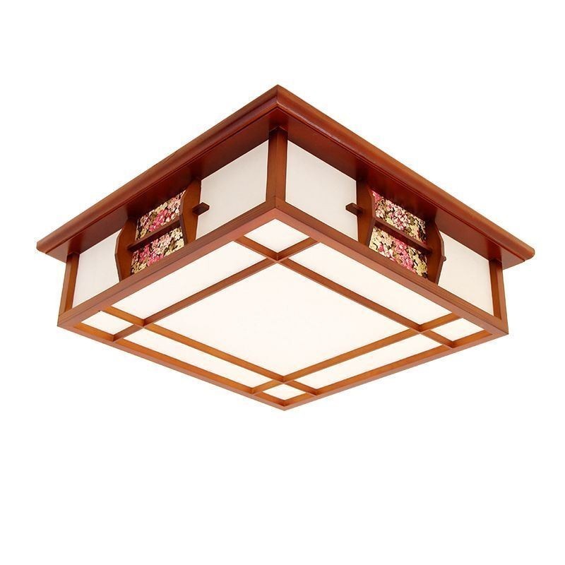 Lámpara de techo cuadrada empotrada de madera retro