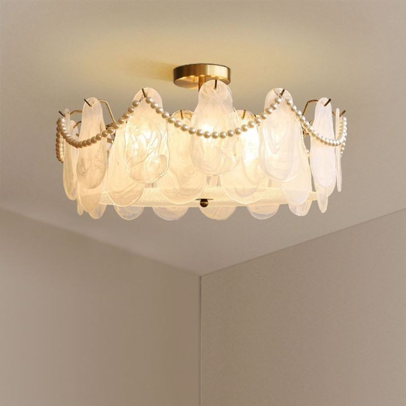 Lámpara de techo de hierro europea, elegante lámpara de techo de cristal.