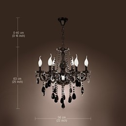 Lámpara de araña moderna de cristal negro de 6 luces